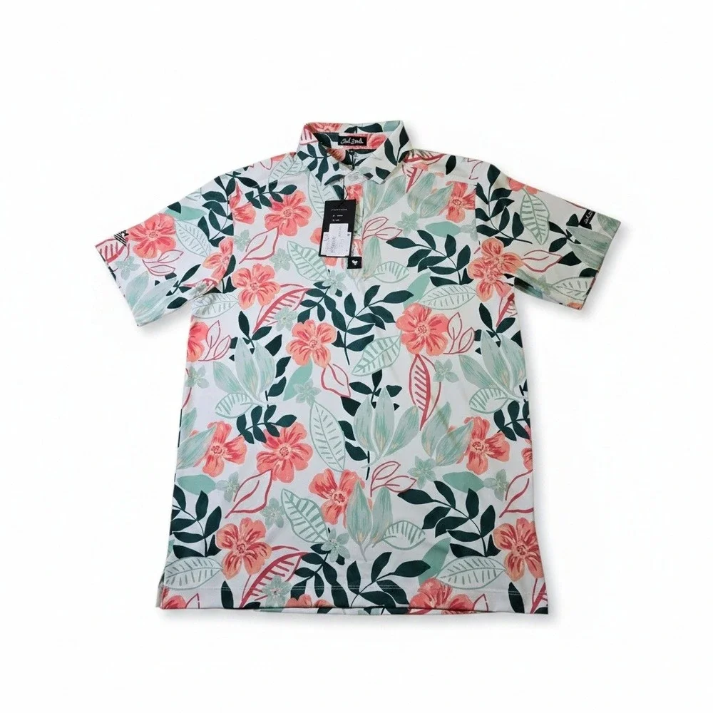NWT‎ Bad Birdie M Floral Polo Shirt 4-Way Stretch UPF 50+